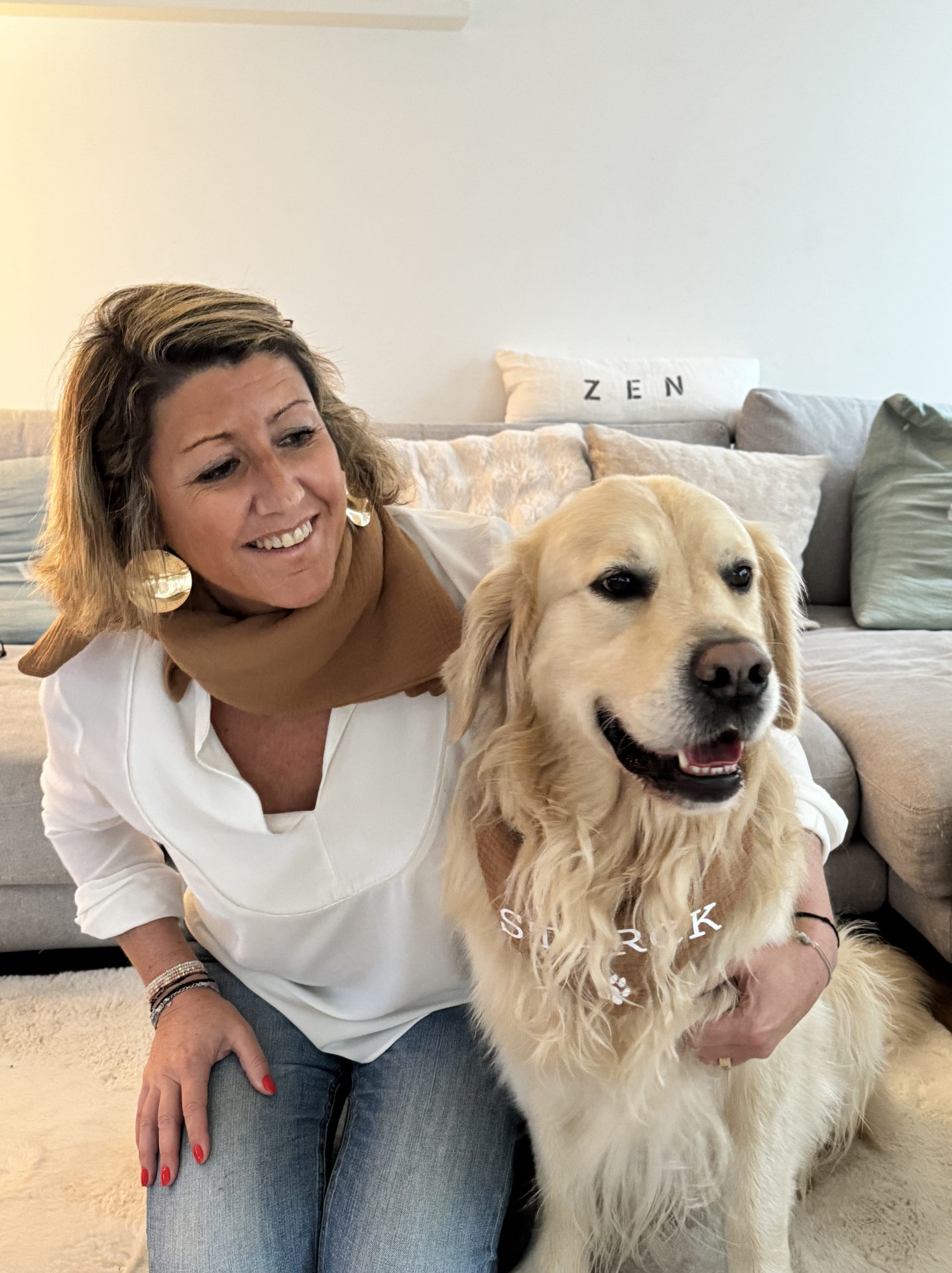 Foulard gaze de coton camel DOG MOM - Taille unique