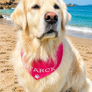 Bandana pour chien en gaze de coton rose fuchsia personnalisable