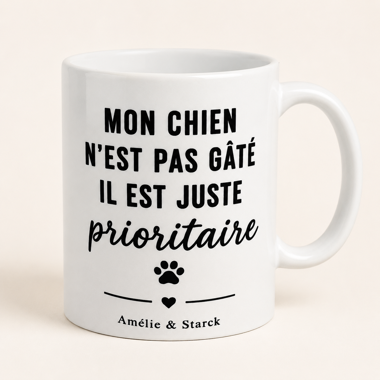 Mug "Mon chien n'est pas gâté il est juste prioritaire" - Amélie et Starck – Image 2